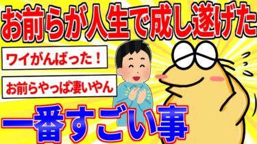 動画で見る⇒お前らが人生で成し遂げた「1番すごい事」自慢してけｗｗｗ【2ch面白いスレゆっくり解説】【鉄人28匹ギコ&しぃ】