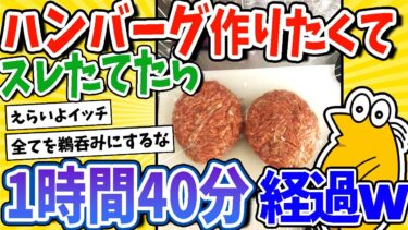 動画で見る⇒【2ch面白いスレ】ハンバーグの作り方スレ民に聞いたら完成まで1時間40分www【2ch面白キッチン】