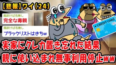 【2chおバカ問題児】【悲報】実家にクレカ置き忘れて一人暮らし始めた結果、毒親に使いこまれ無事ブラックリスト利用停止【2ch面白いスレ】