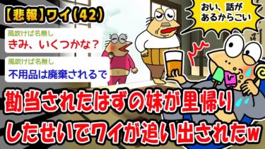 【2chおバカ問題児】【悲報】勘当されたはずの妹が里帰りしたせいでワイが追い出されたww【2ch面白いスレ】