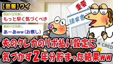 【2ch人情屋台】【悲報】夫のクレカのリボ払い設定に気づかず2年分貯まった結果ww【2ch面白いスレ】