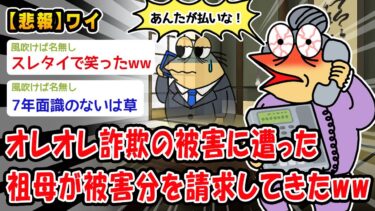 【2chおバカ問題児】【悲報】ばぁちゃんがオレオレ詐欺に引っかかった被害額分を請求してきたんだがww【2ch面白いスレ】