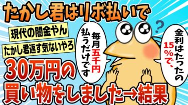 【なんJ民の巣窟】【2ch面白スレ】たかし君は月5千円のリボ払いで30万円のお買い物をしました【ゆっくり解説】