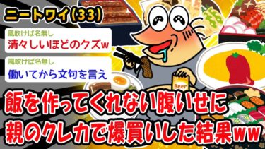 【2ch人情屋台】【バカ】飯を作ってくれない腹いせに親のクレカで爆買いした結果ww【2ch面白いスレ】