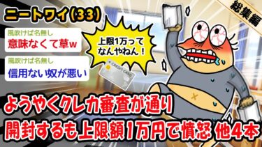 【2ch人情屋台】【悲報】ようやくクレカ審査が通り開封するも上限額1万円で憤怒。他4本を加えた総集編【2ch面白いスレ】