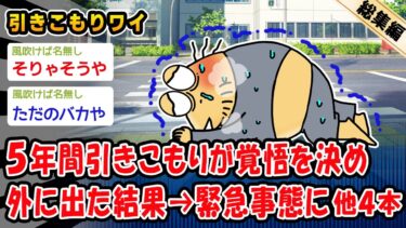 【2ch人情屋台】【悲報】家に引き込もって５年経ち、覚悟を決め外に出た結果→酷い事態に。他4本を加えた総集編【2ch面白いスレ】